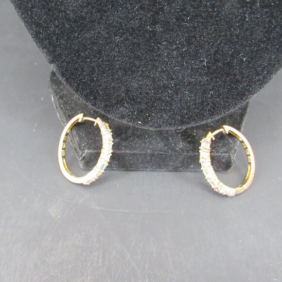 Rose Gold Plated Sterling Silver 925 OL Z Hoop Earrings w/Rhinestones 1" Tall - Picture 1 of 8